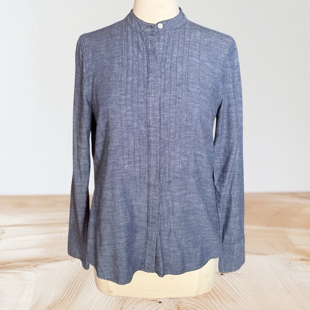 Lucky Brand Denim Chambray Long Sleeve Blouse Sz M Women’s Pintucks Long Sleeves